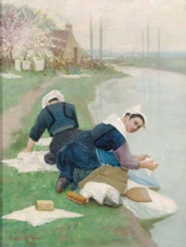 Lionel Walden Women Washing Laundry on a River Bank, oil painting by Lionel Walden oil painting image